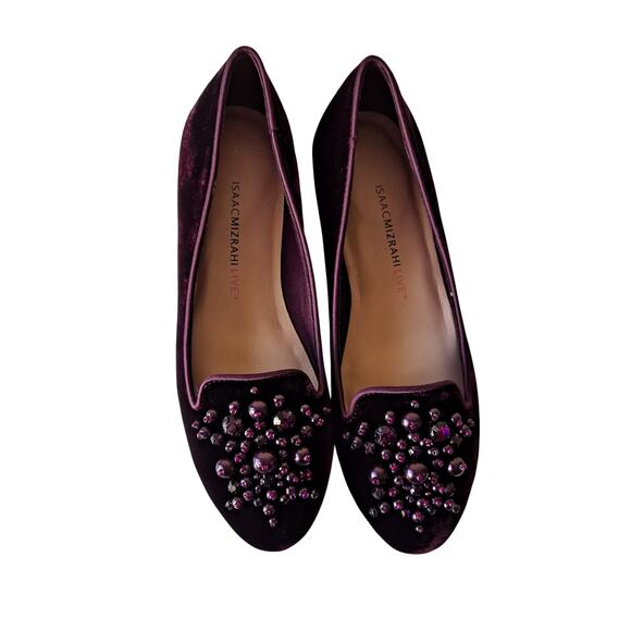 NWB Isaac Mizrahi Live! Velvet Loafers Ornament Detail Vivid Plum Women Size 5 M - Picture 1 of 14